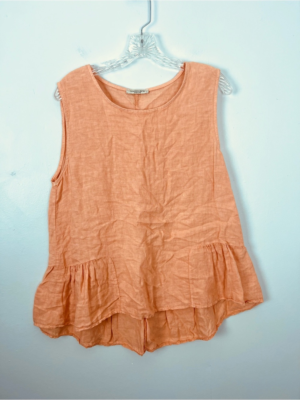 Francesca Bettini 100% Linen Ruffle Hem Top in Peach